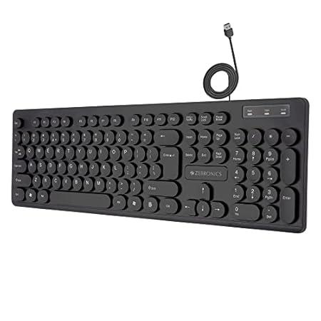 Zebronics K24 Wired USB Keyboard, 104 Keys, Long Life 8 Million Keystrokes, Silent & Comfortable Use, Slim Design, Retractable Stand, 1.5 Meter Textured Cable, UV Coated keycaps